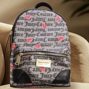 Juicy Couture Backpack Pink RED Heart Print Small Backpack NWOT